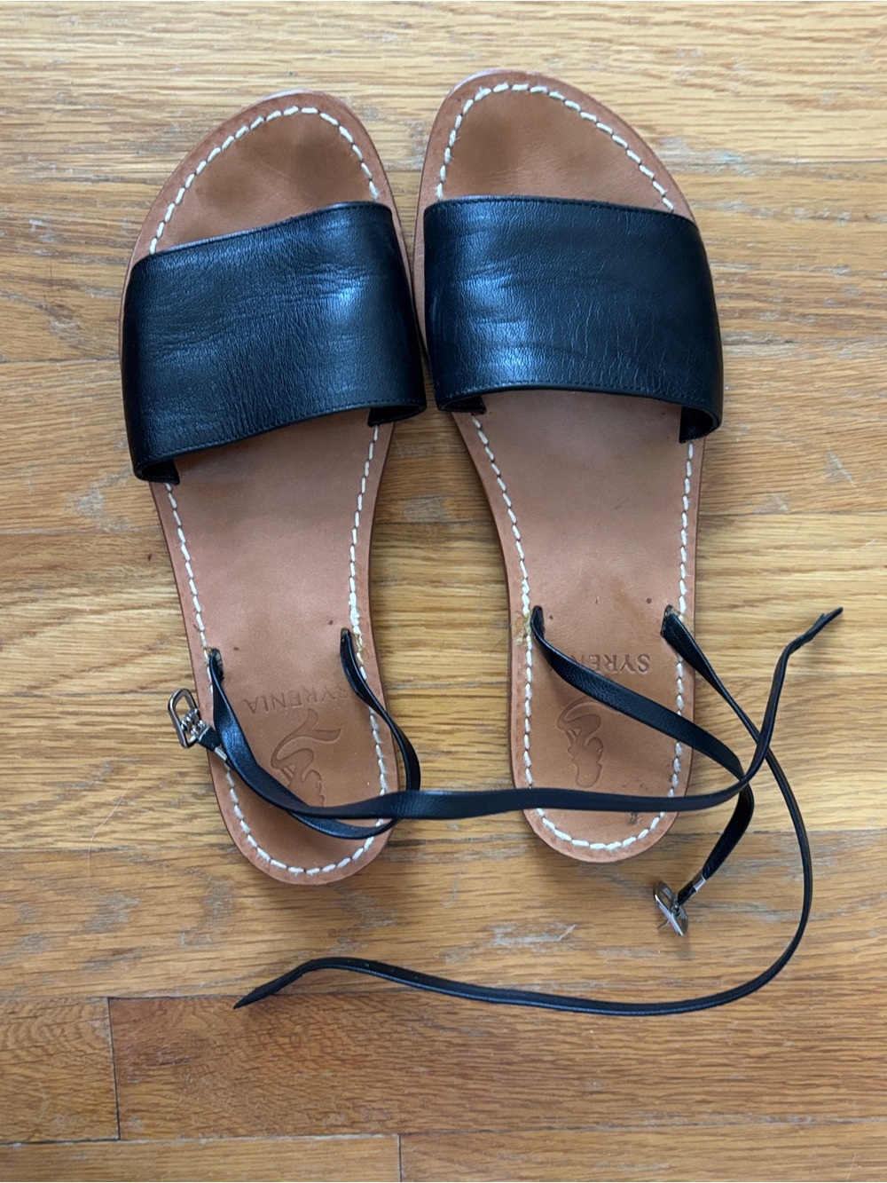 Black Leather Slide Sandals with Ankle Tie